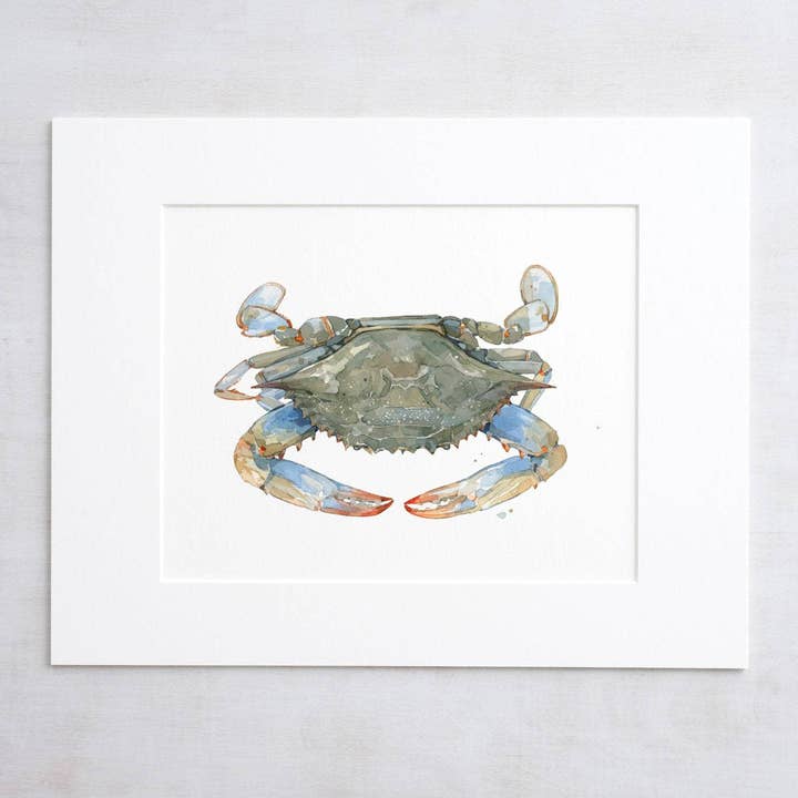 Blue Crab Watercolor Art Print, Coastal Decor, Crab Wall Art for wholesale by Studio Tuesday