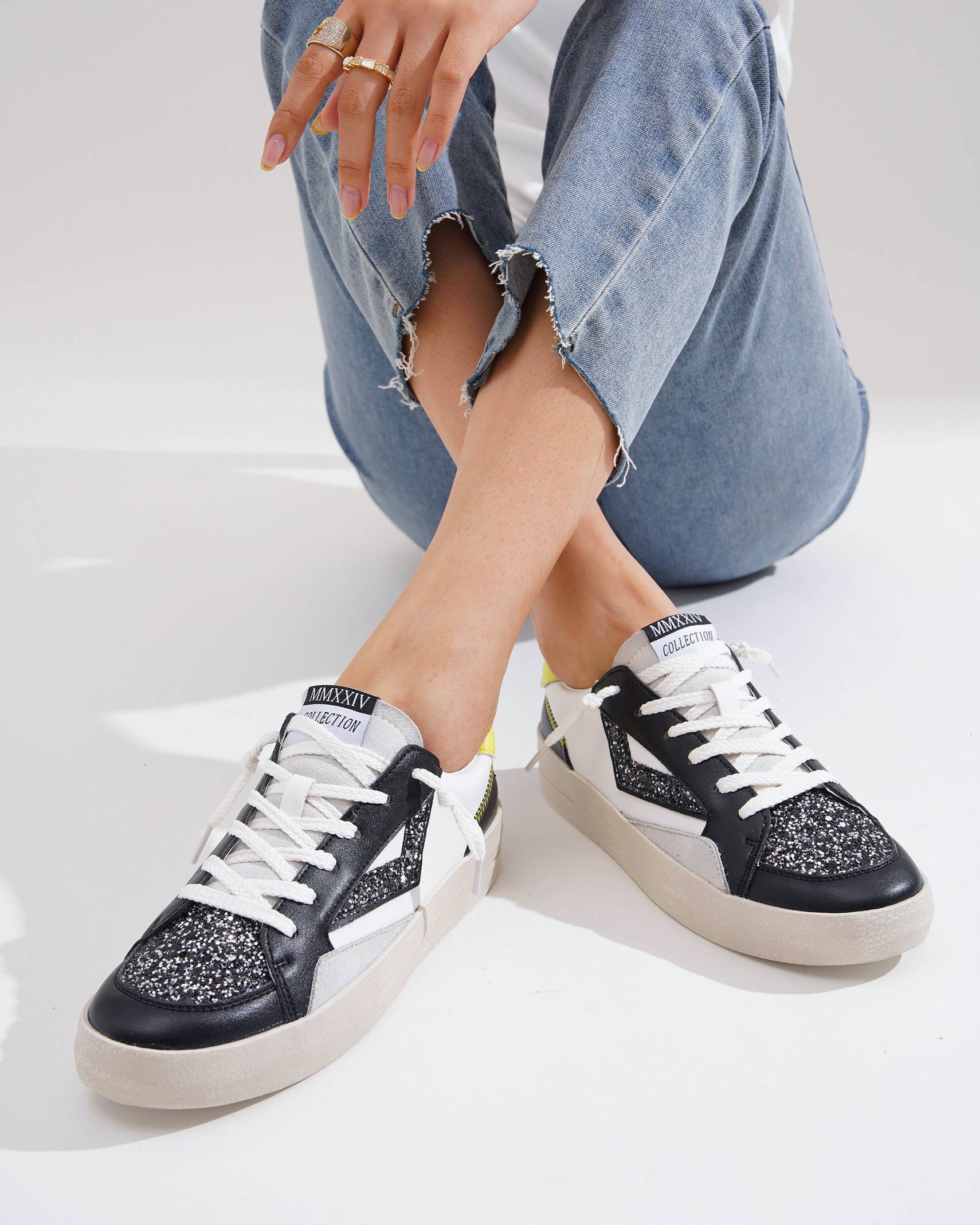 CEREZA - Vente Baskets tendance – femme - Baskets à semelle plateforme pour femmes avec détail pailleté3