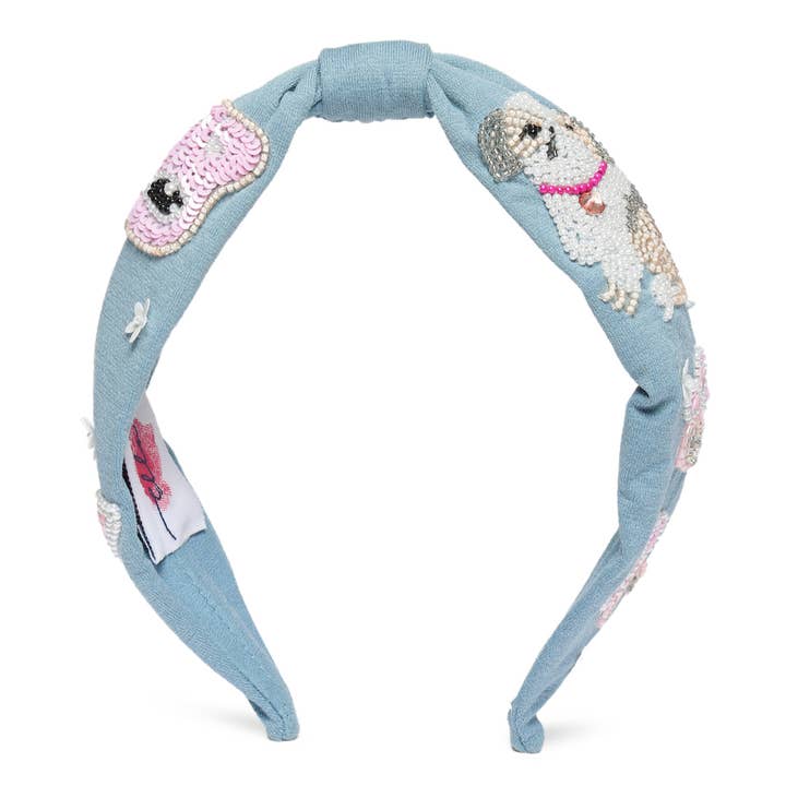 Elsa Headband In Blue Jersey With Embroidery - Animal Lovers for wholesale by Elaa