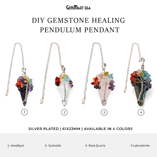 GemMartUSA - Vente Planches de pendule - Pendentif pendule Healing à 7 chakras avec chaîne en fil d'argent4