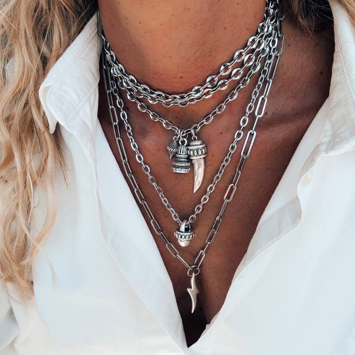 Goupi – wholesale Pendant/charm necklace – Rock style Statement chunky chain Necklace Layer in silver2