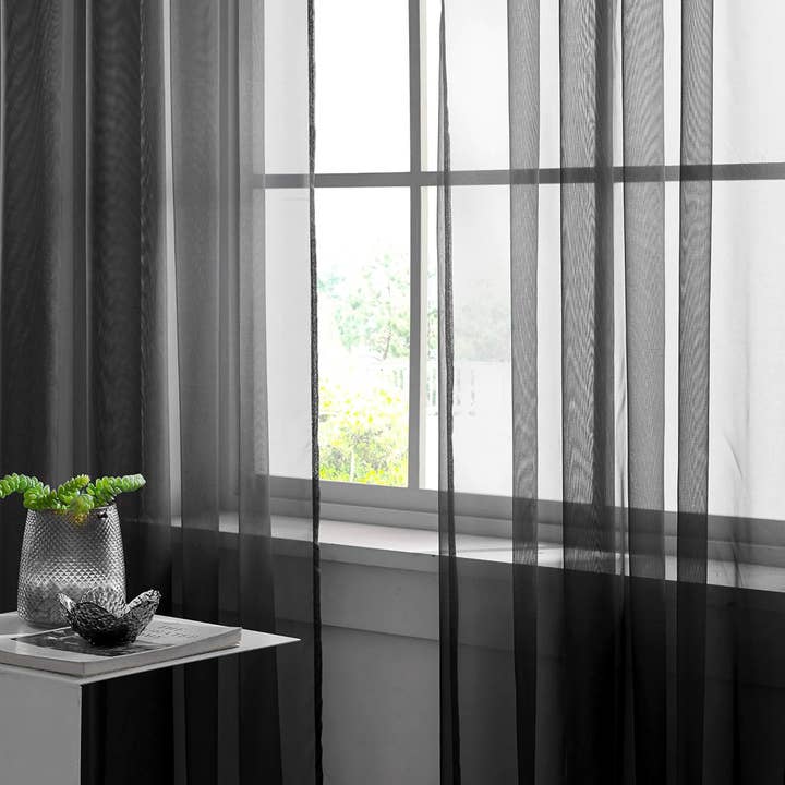 home mart goods - Wholesale Curtain - Black Sheer Window Rod Pocket Curtain Set 90" Inches2
