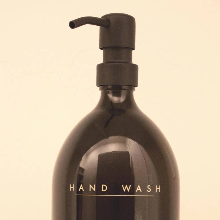 32 oz Amber Glass "Hand Wash" Dispenser w/ Matte Black Pump for wholesale by the Lave co