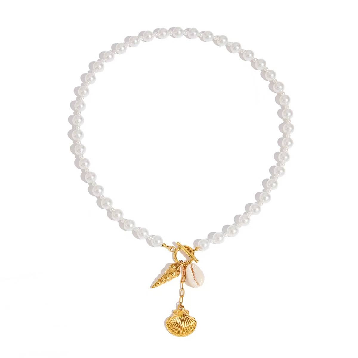 COSMOS - Wholesale Pendant/Charm Necklace - Stainless steel shell charm dangling pearl necklace2