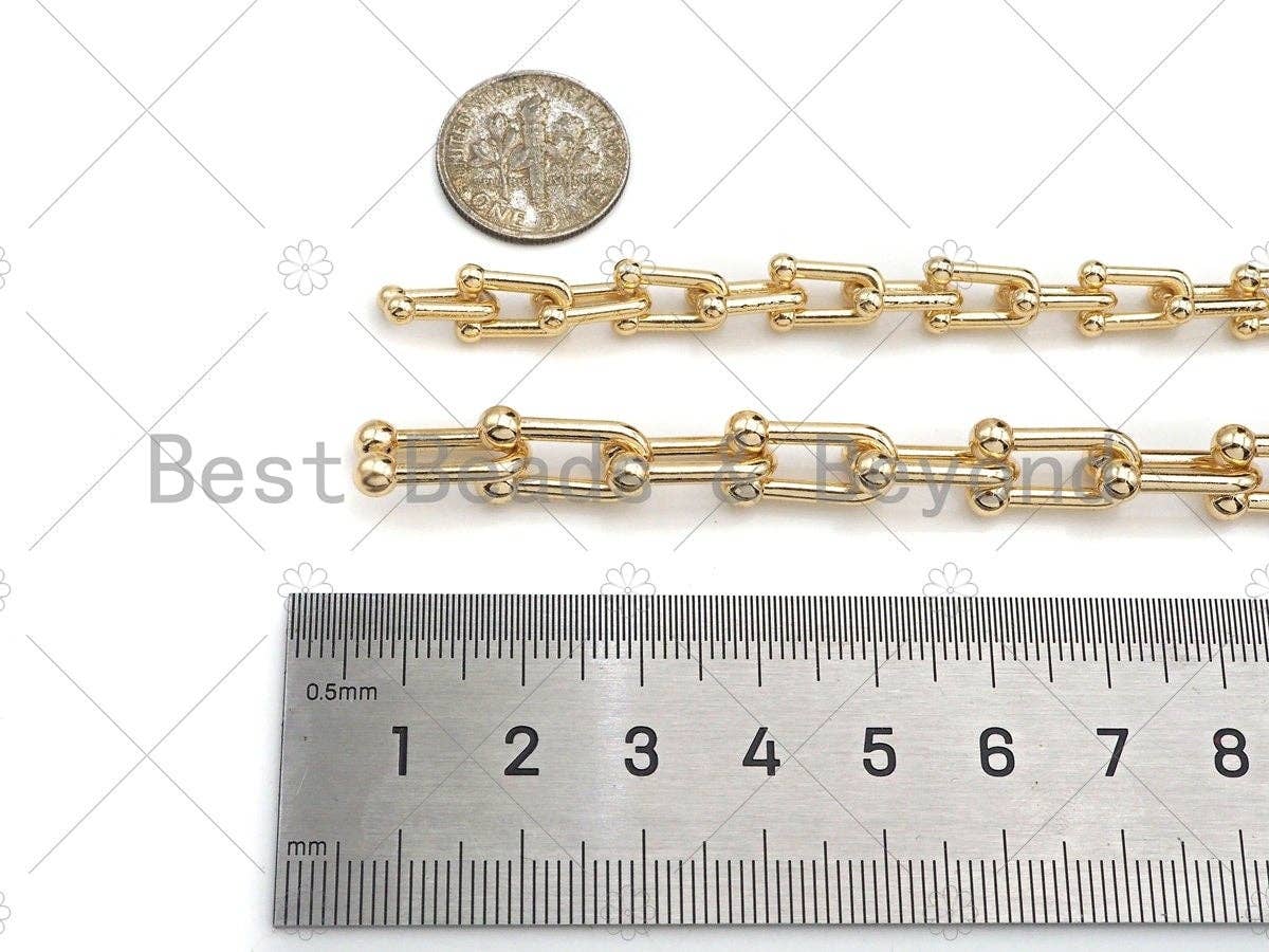 BestBeads&Beyond - Vendita all'ingrosso Collane a catena e maglie - Catena a maglie U lavorata a mano, design spesso e appariscente, placcata in oro 18K, vendita all'ingrosso, dimensioni maglia 7x15mm/5x10mm4