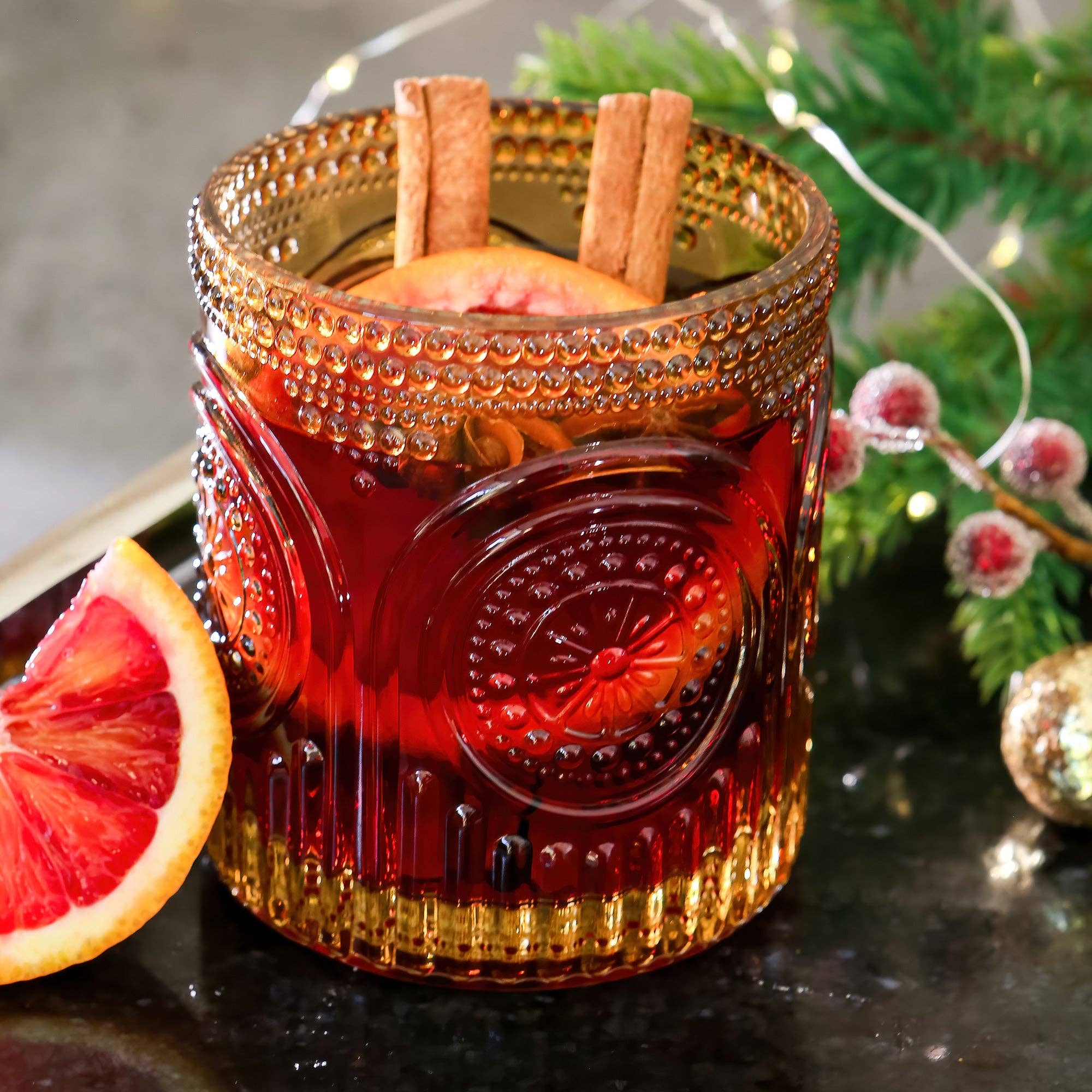 Kate Aspen - Wholesale Cocktail/Liquor Glass - 10 oz. Ribbed Retro Arch Floral Amber Drinking Glasses (Set3