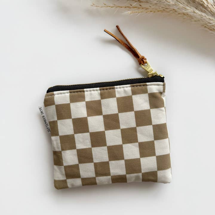 Small square pouch brown checker for wholesale by September Skye Bags & Accessories