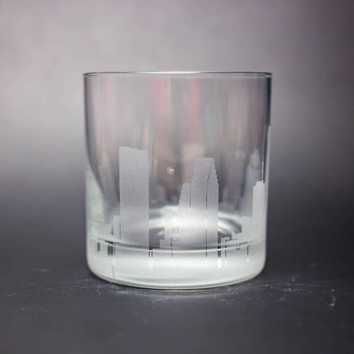 Urban & Etched - Wholesale Cocktail/Liquor Glass - Houston, Texas Skyline Rocks Glass3