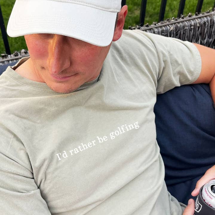 Arden & Gold - Wholesale T-Shirt - Women's - He's Golfing/I'd Rather Be Golfing Embroidered Comfort Colors Tee