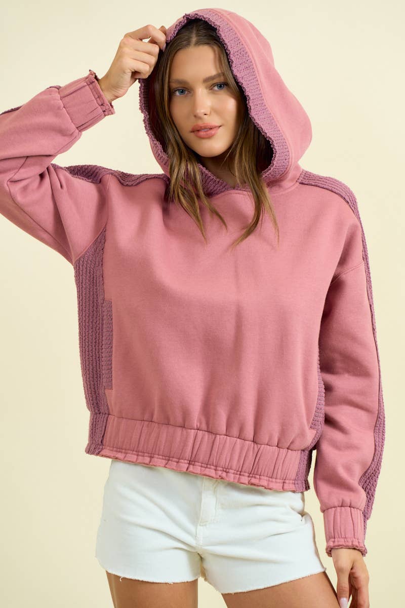 Doe and Rae - Wholesale Sweatshirt - Women's - BRUSHED TERRY MIX MEDIA BLOCK SWEATSHIRT - 45366T5