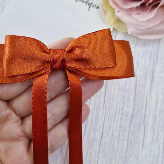 Rust colour satin hair bow clip for wholesale by Gracie Rose Bowtique