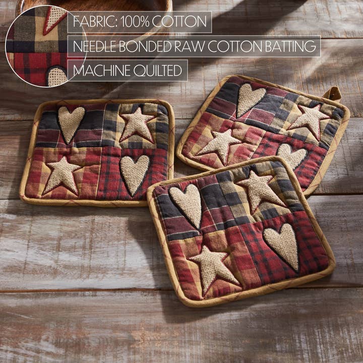 VHC Brands - Wholesale Oven Mitt/Pot Holder - Connell Patchwork Pot Holder Set of 3 8x8