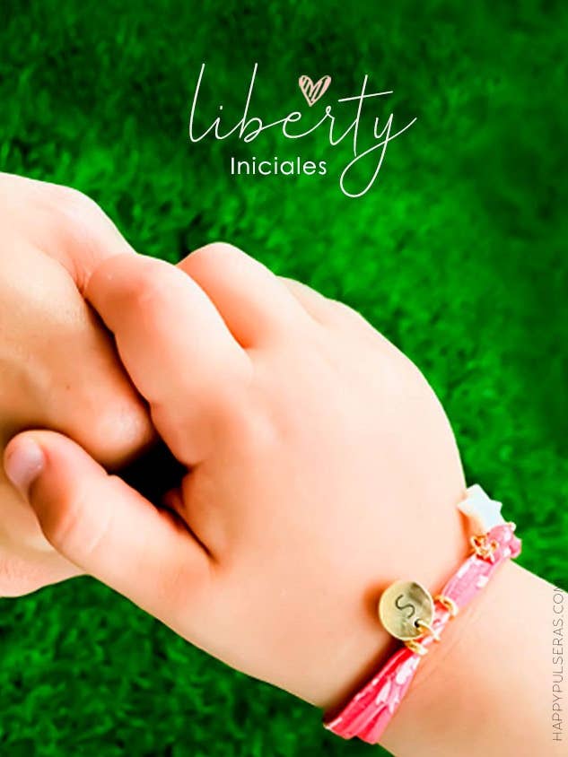 Liberty flower fabric bracelet with small gold medal. for wholesale by Happypulseras