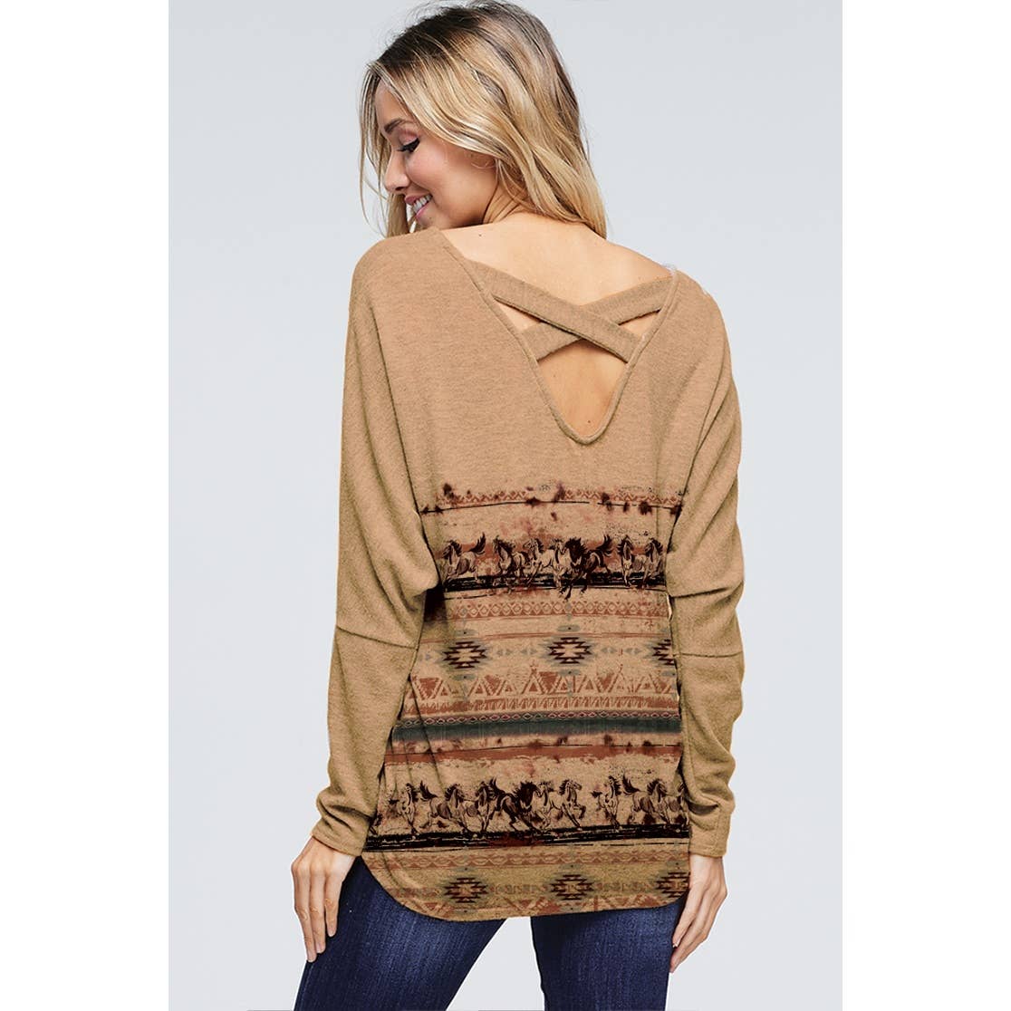 Phil Love - Wholesale Tunic - Women's - Aztec Horse print back lace up top1