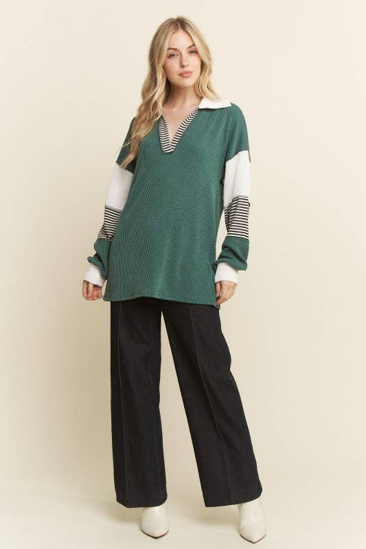 HEIMISH – Großhandel Tunika – Damen – ET7782-11 FARBBLOCK KRAGEN URBAN RIPPENOBERTEIL2