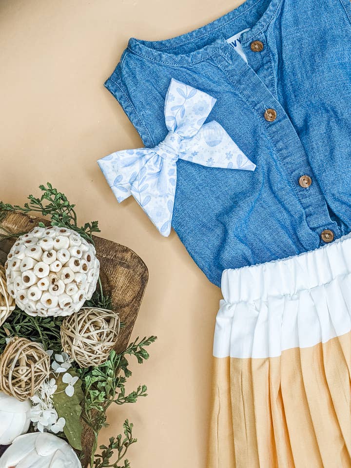 Blue Whimsical Easter Medium Classic Bow for wholesale by EleanorBlakeCo