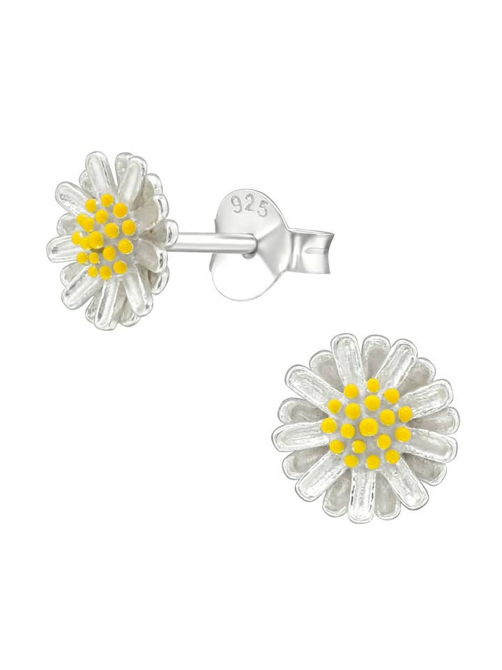 Silver Flower Stud Earrings - Yellow for wholesale by Nakoa The Label