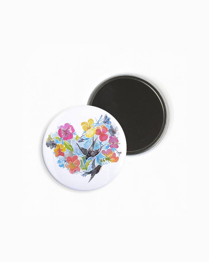Thévy Guex - Wholesale Compact Mirror - SWALLOW HEART FLOWER MULTICOLOR POCKET MIRROR
