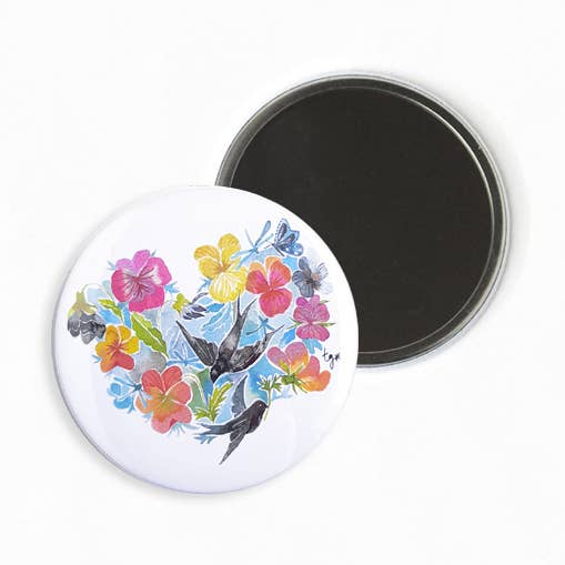 Thévy Guex - Wholesale Compact Mirror - SWALLOW HEART FLOWER MULTICOLOR POCKET MIRROR0