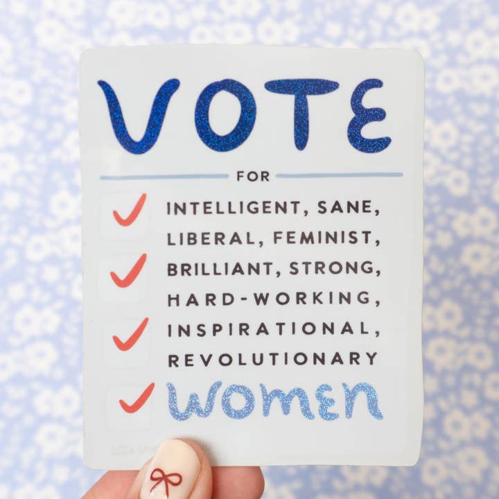 Autocollant en vinyle à paillettes Vote for Women pour la vente par Little Woman Goods