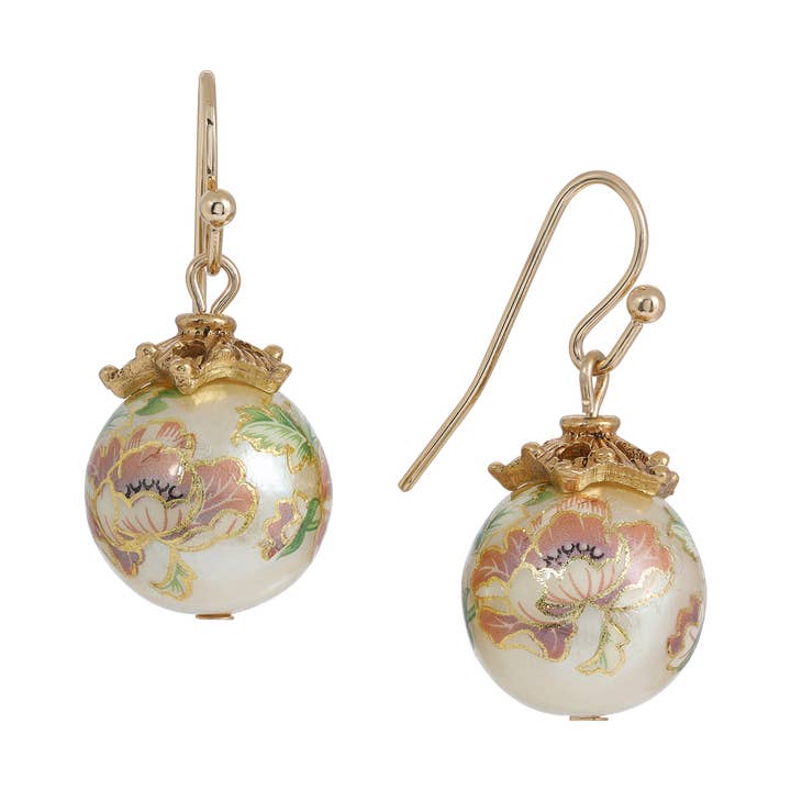 1928 Jewelry Floral Faux Pearl Decal Wire Drop Earrings for wholesale by 1928 Jewelry