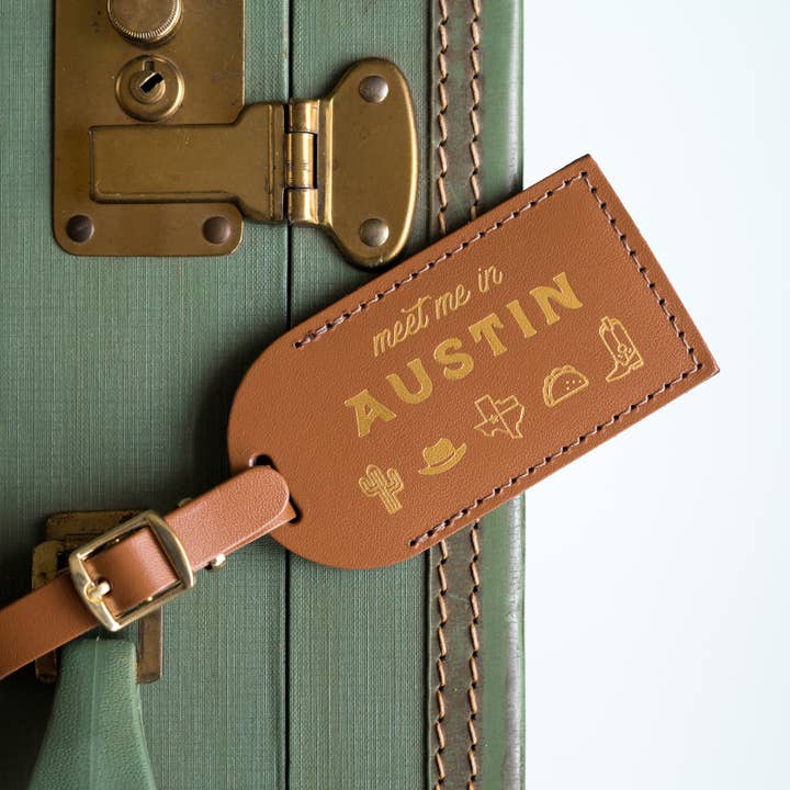 Austin Texas Reiseanhänger – Souvenir oder Geschenk für Hochzeiten am Reiseziel für den Großhandel von Letter + Leather