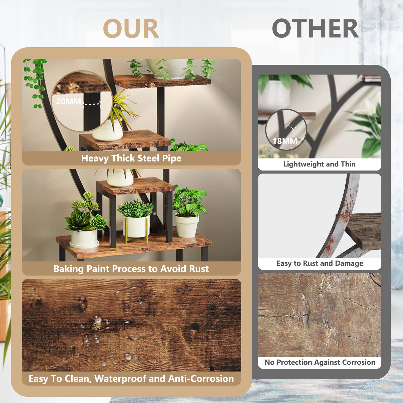 39F Inc. - Vente Supports de plantes - Support de plantes en métal à 8 niveaux avec lampe de culture pour intérieur16