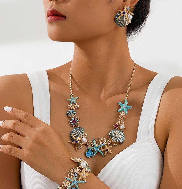 PEACH ACCESSORIES – wholesale Jewellery set – Nautical Starfish & Seashell Pearl Jewellery4