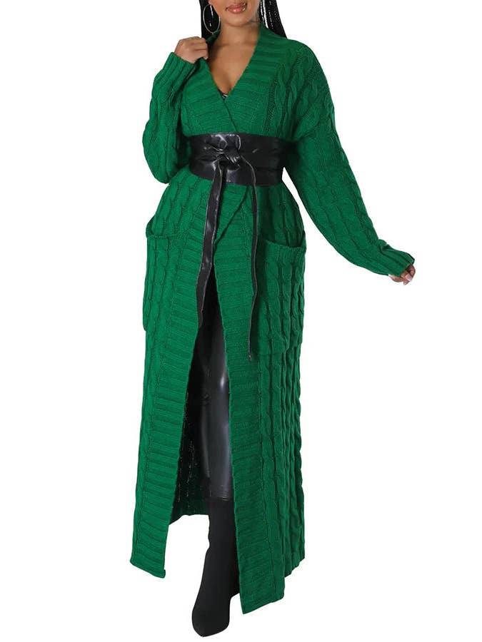 MB Fashion Wholesale - Wholesale Cardigan - Women's - MB FASHION Cable-Knit Long Cardigan with Pockets 073AT