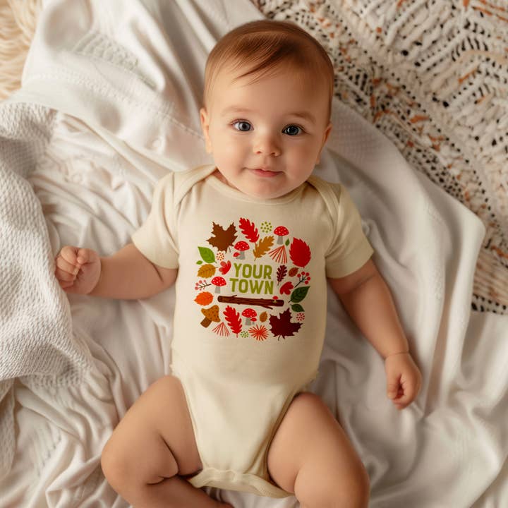 Body bébé personnalisé ville - Champignons et feuilles de la forêt pour la vente par Rock Scissor Paper