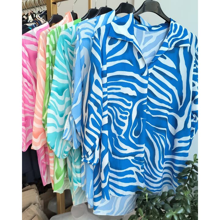 POZEB Camisas Italianas Talla Única con Estampado de Rayas de Cebra Vibrantes para venta al por mayor de LOOWIE