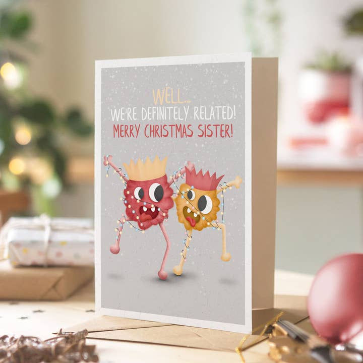 Definitely Related Weihnachts-Grußkarte mit niedlicher Schwester für den Großhandel von Lanther Black