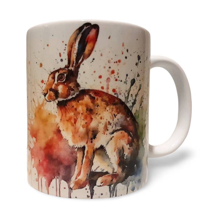 Hare Coffee Mug, Water Colour Style (Design 1) for wholesale by Rockways Designs