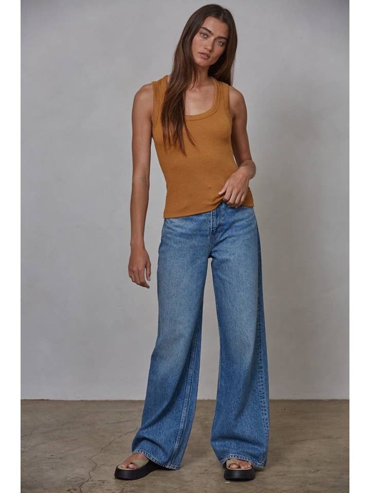 By Together - Wholesale Tank Top - Women's - RJ3455 | Knit Cotton Rayon Spandex Ribbed Scoop Neck Tank