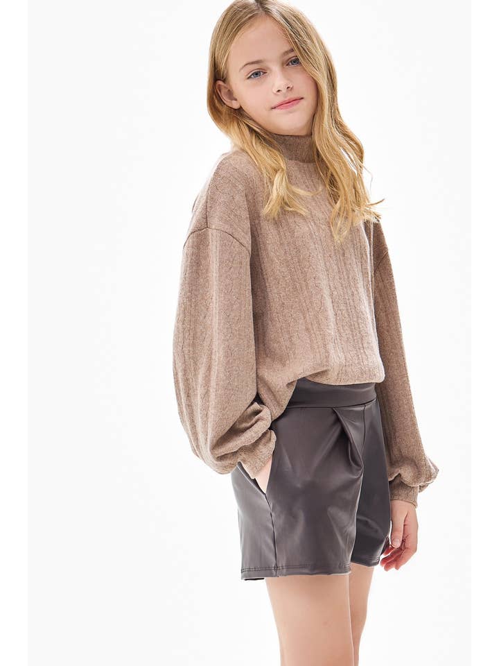 Good Girl - Wholesale Shorts - Kids - Faux Leather Pleated Shorts2