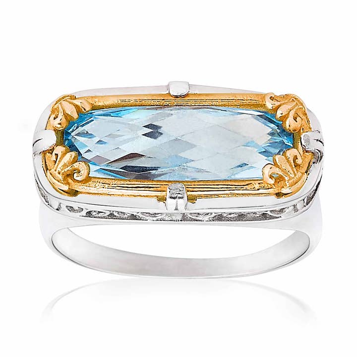 East-West Blue Topaz Ring with 18k Gold Vermeil for wholesale by Anatoli Jewelry