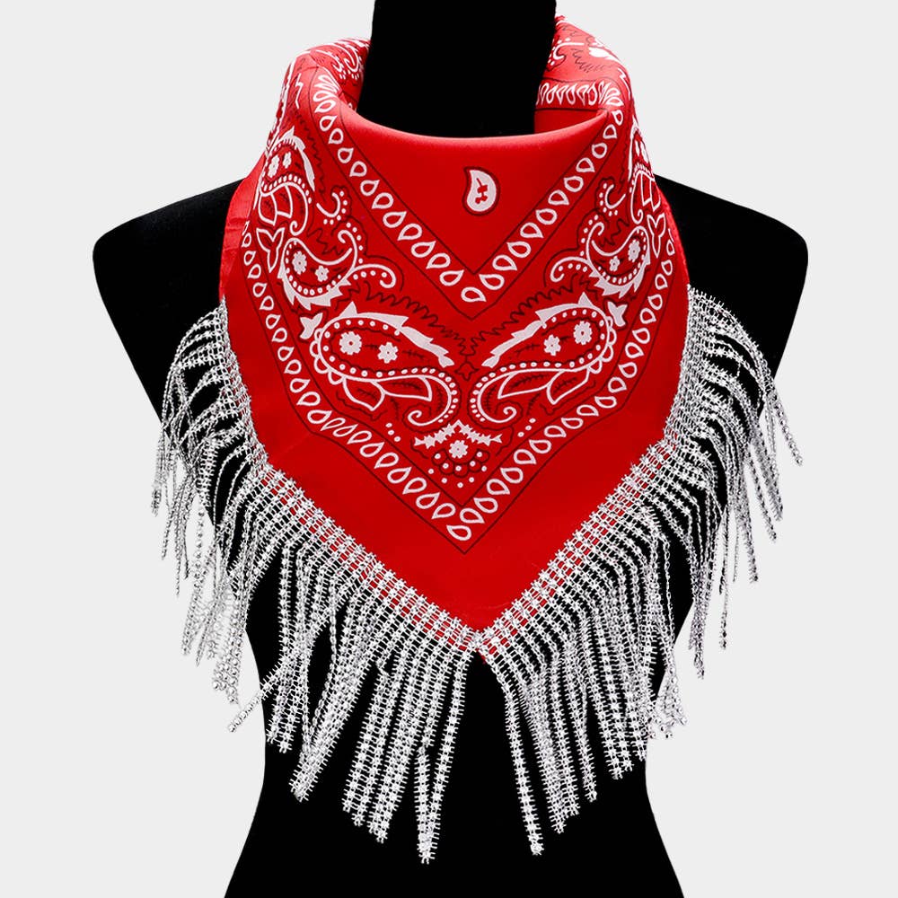 Sensibling Corp. – wholesale Scarf – Women's – Rhinestone Like Fringe Cowgirl Bandana Scarf6