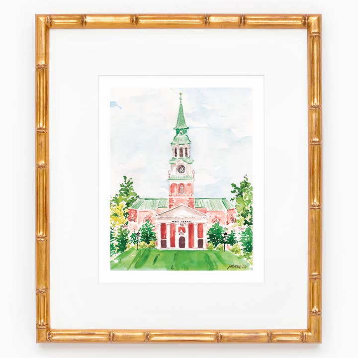 Impressão artística em aquarela Wait Chapel Wake Forest Carolina do Norte por atacado de Simply Jessica Marie