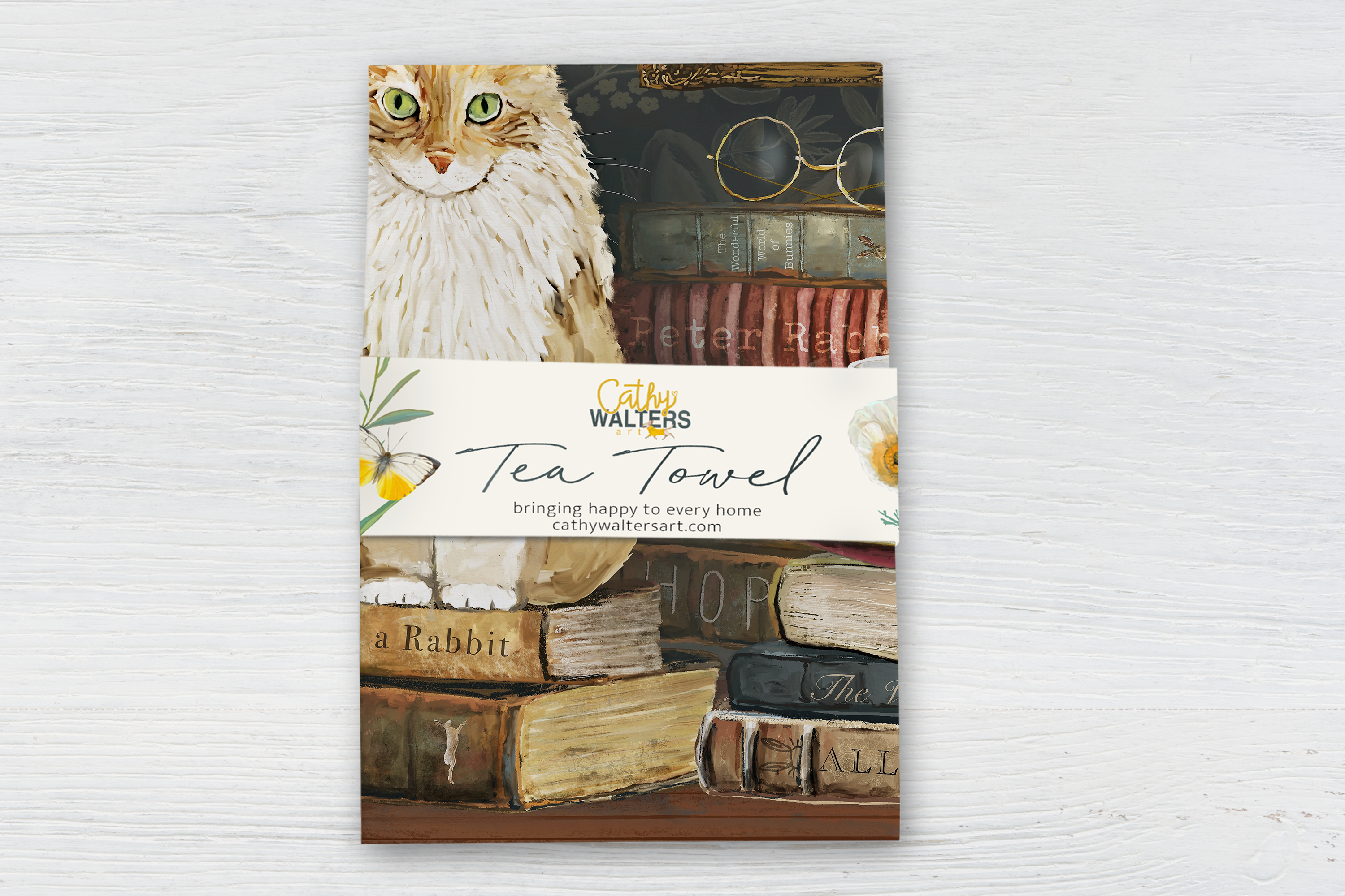 Cathy Walters Art - Wholesale Tea Towel - Cats on Books 2 Tea Towel1