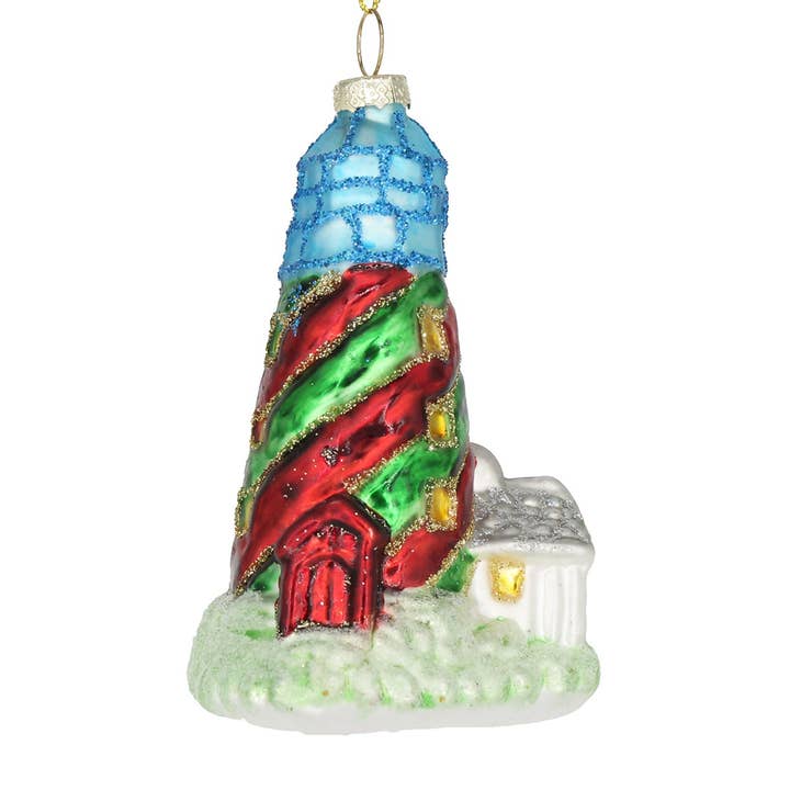 Blue Lighthouse, Retro Shiny Glass Holiday Ornament Tree for wholesale by Chive