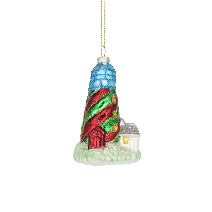 Blue Lighthouse, Retro Shiny Glass Holiday Ornament Tree for wholesale by Chive