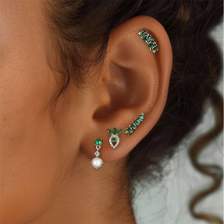 S925 Sterling Silver Green Zirconium Irregular Earrings for wholesale by Gioiellin - S925 Silver Jewelry