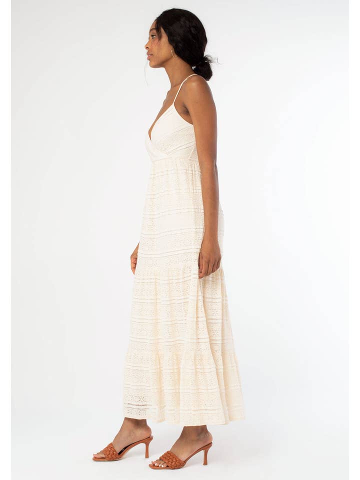 Lovestitch - Wholesale Dress - Women's - Cross Back Surplice Tiered Lace Maxi Dress
