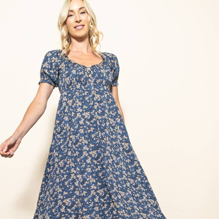 Elloh Collection - Wholesale Dress - Women's - Romantic Puff Sleeve Wide Flare Empire Maxi Dress w Pockets15