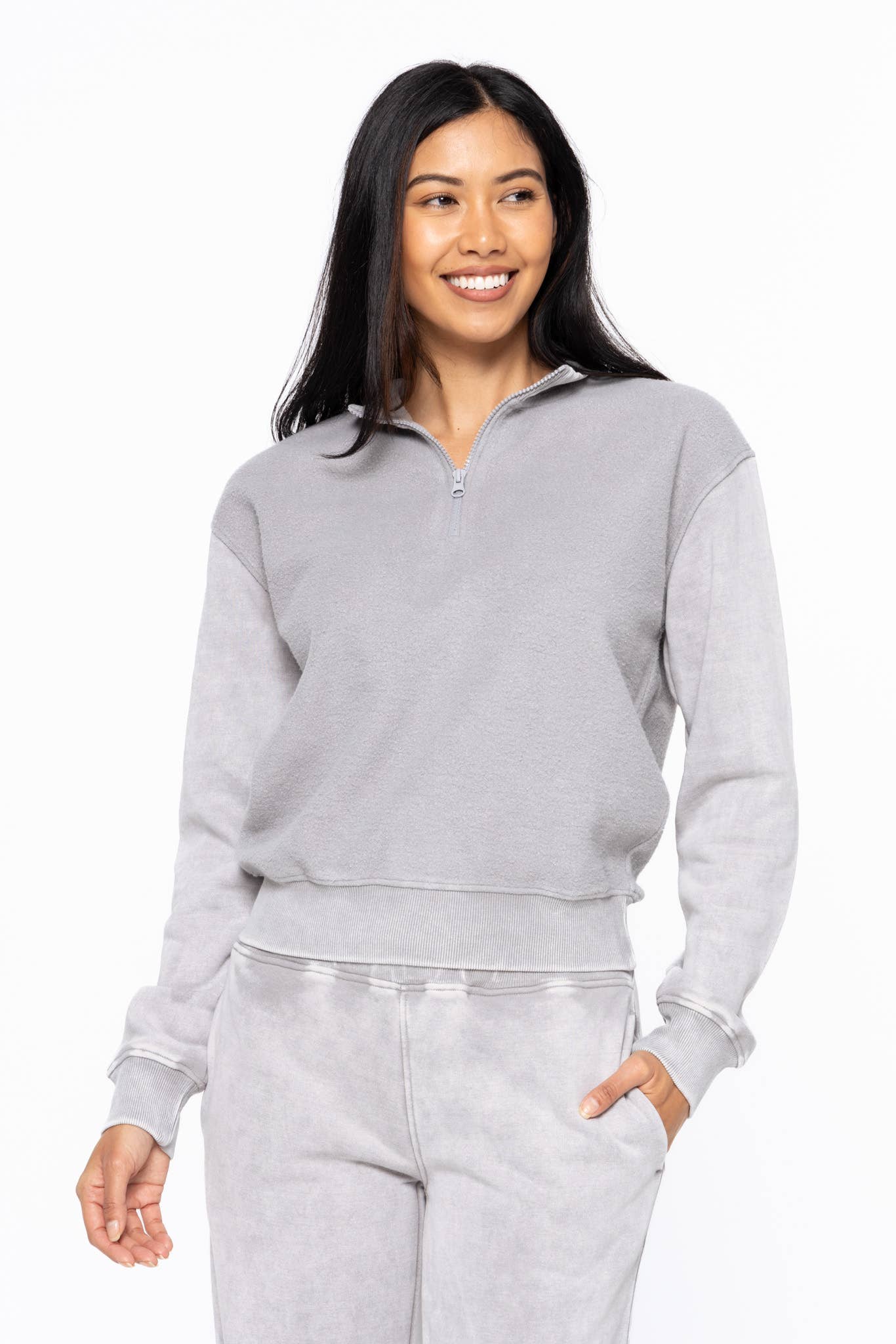 Mono B - Vente Sweat-shirt – femme - Pull à demi-fermeture éclair en polaire vintage8