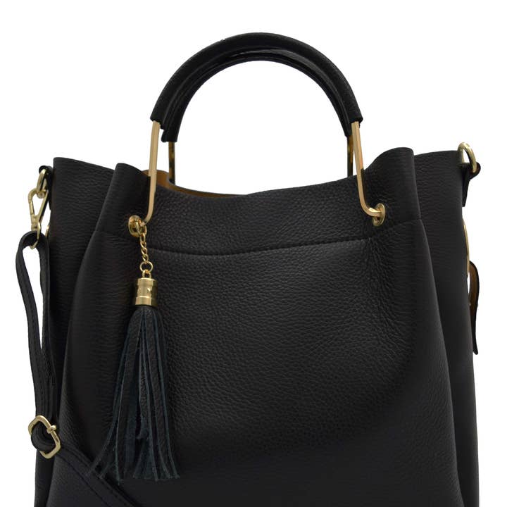 BOLSO DE MANO DE PIEL CON ASAS METÁLICAS 132 para venta al por mayor de Canetti Roberto