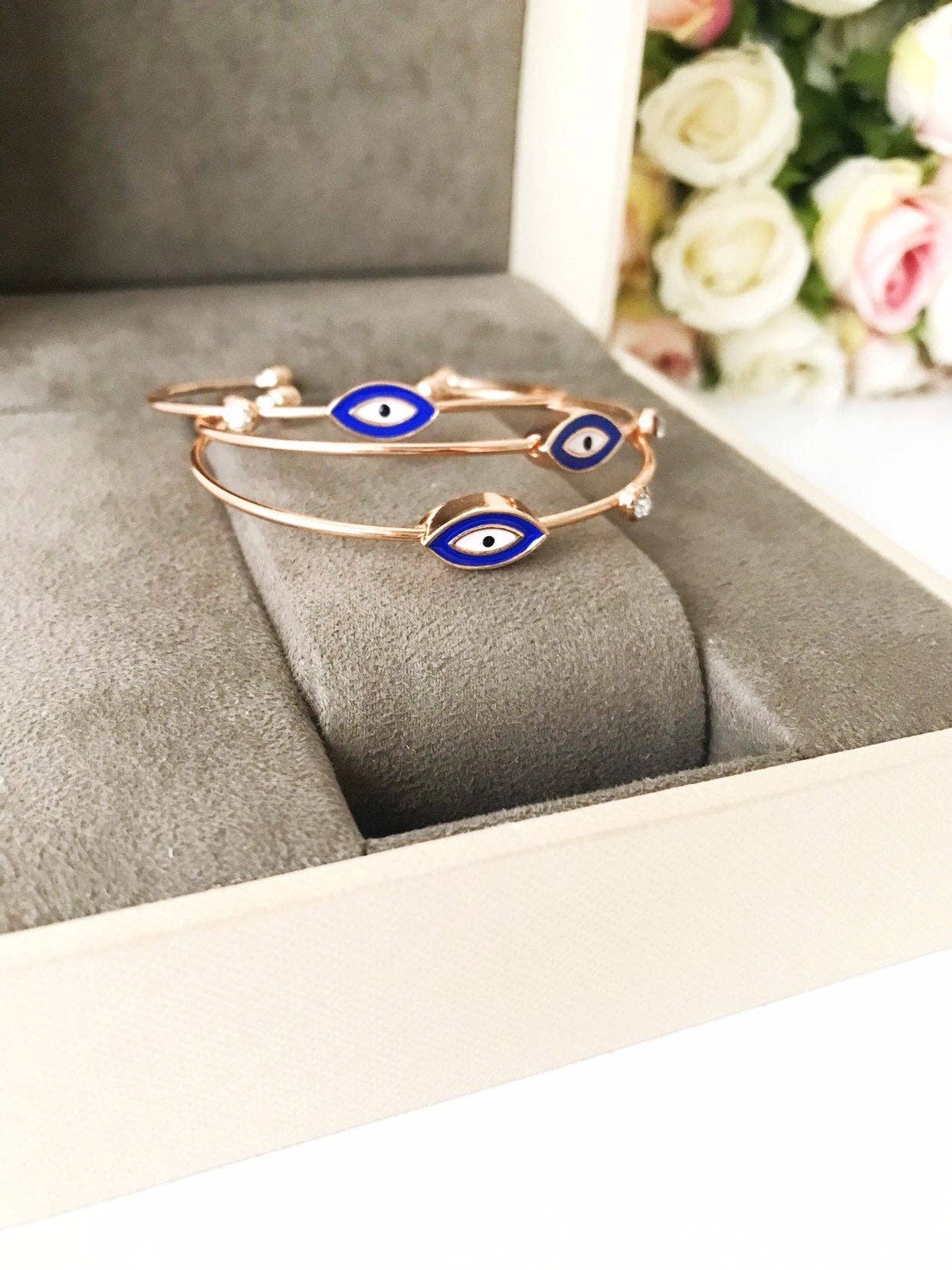 Evileyefavor - Venta al por mayor Brazalete - Pulsera de mal de ojo dorado, Cuenta de mal de ojo azul, Pulsera brazalete6