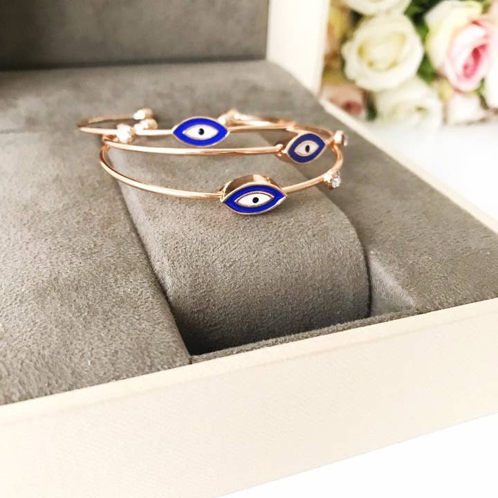 Evileyefavor - Venta al por mayor Brazalete - Pulsera de mal de ojo dorado, Cuenta de mal de ojo azul, Pulsera brazalete6
