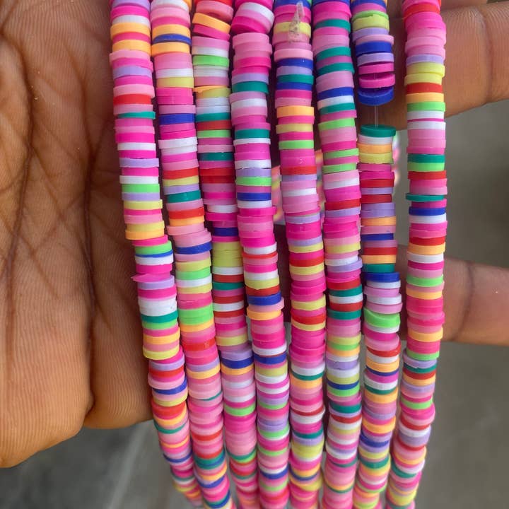 MaddieMayShop - Wholesale Beads - 6mm 16” vinyl Heishi beads clay disc, polymer clay beads, AFRICAN vinyl Heishi beads, Disc Beads, Assorted Colors