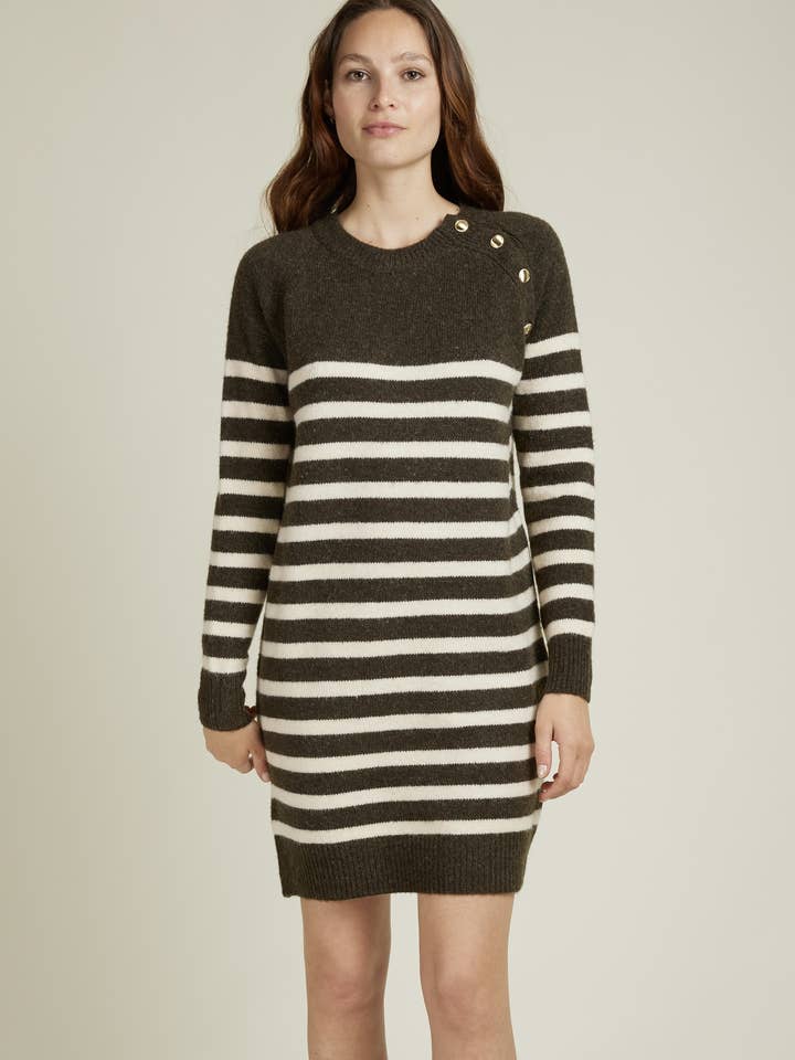Andy & Lucy - Wholesale Dress - Women's - ARLENE - Mid-length sweater dress with stripes and gold buttons12